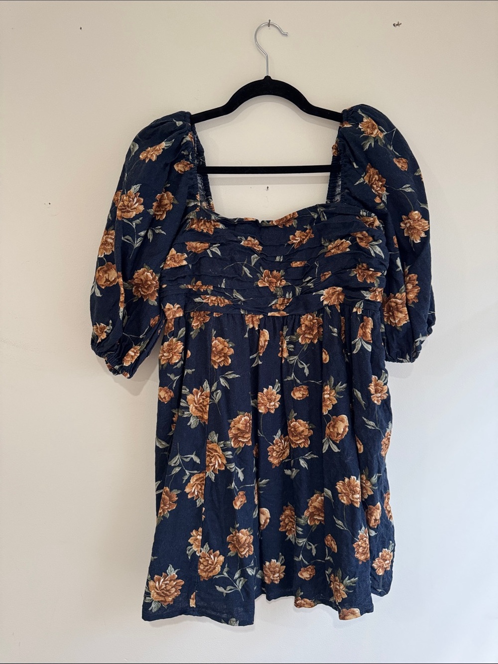 Abercrombie & Fitch Navy Floral Puff-Sleeve Mini Dress